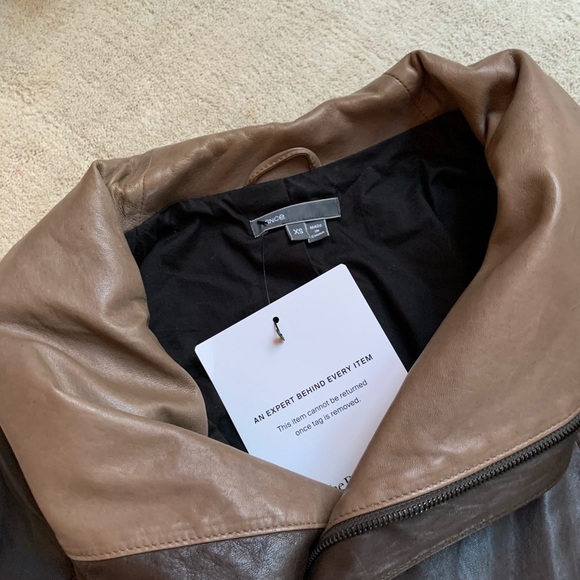 VINCE Colorblock Black Leather Wrap Moto Jacket - Picture 7 of 12